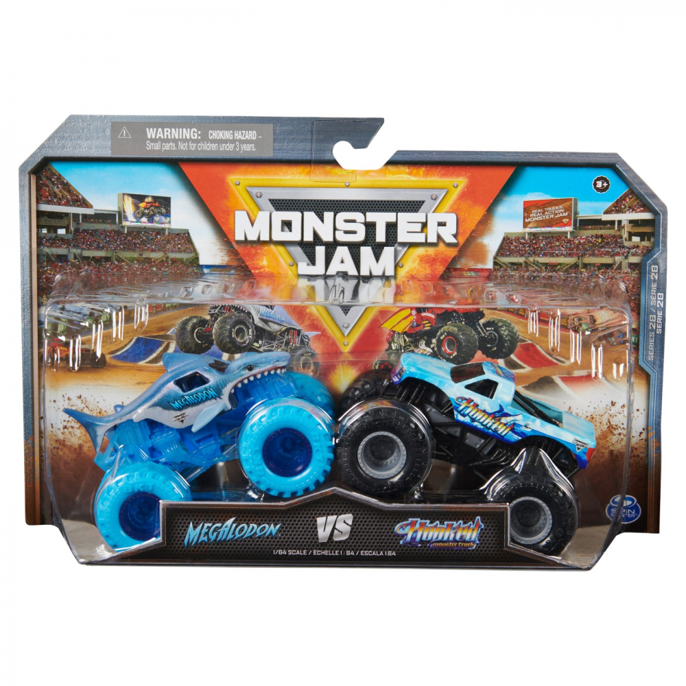 MONSTER JAM SET 2 MASINUTE METALICE MEGALODON SI HOOKED SCARA 1:64 [1]