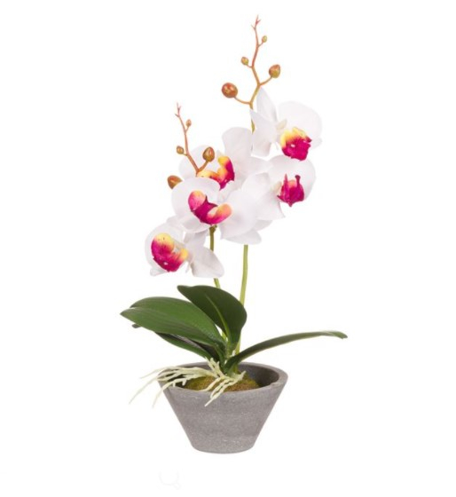 Orhidee artificiala cu o tija in ghiveci , alb,30 cm