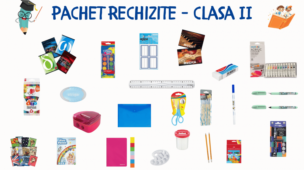 Pachet necesar rechizite Clasa a II-a ,   Set complet pentru elevi, 29 articole