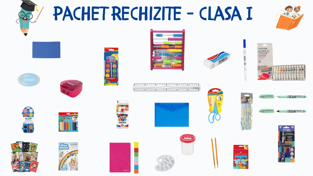 Pachet necesar rechizite Clasa I ,   Set complet pentru elevi la inceput de drum, 26 articole