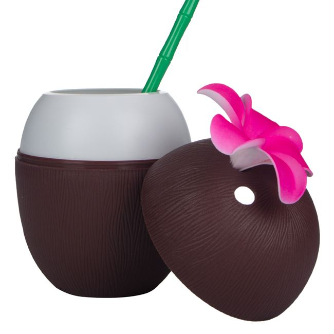 Pahar in forma de nuca cocos cu pai,plastic,650 ml [2]
