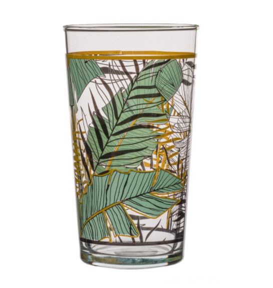 Oem Pahar pentru bauturi, design frunze tropicale, sticla, 570 ml