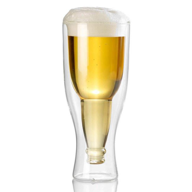 Pahar pentru bere din sticlă transparentă cu perete dublu și model sticlă de bere,400 ml [3]