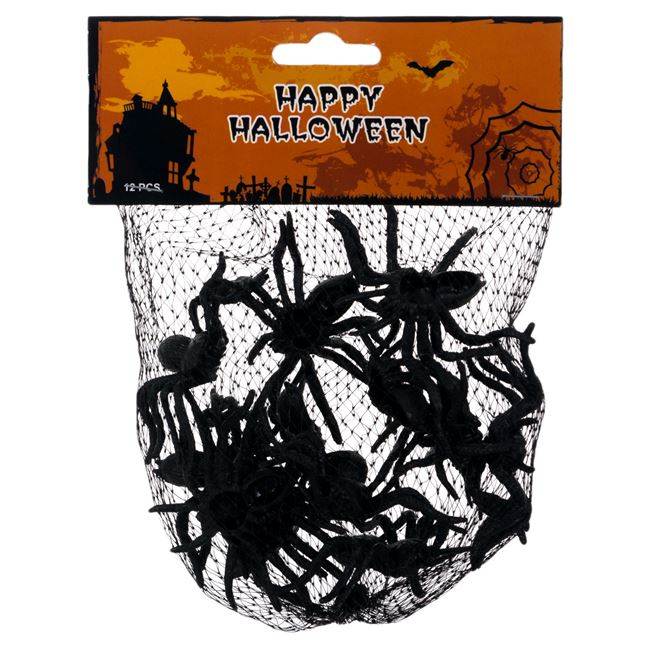Paianjeni pentru halloween,plastic,negru,5 cm,12 bucati set