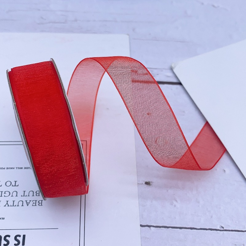 Panglica organza pentru decorare,rosu,10mx2.5 cm [2]