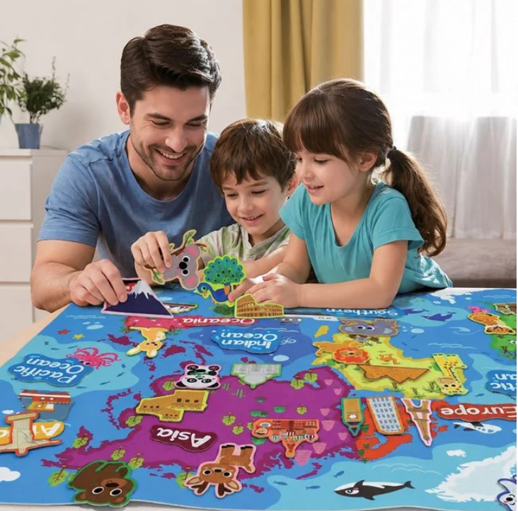 Panou educativ Busy Board Harta Interactiva a Lumii din fetru, 103x70 cm