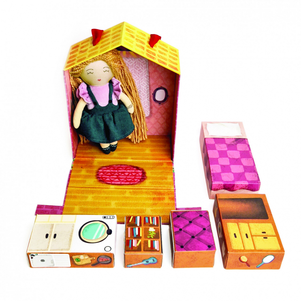 Set de joaca Papusa Anna cu casa si mobilier din carton,20 cm [5]