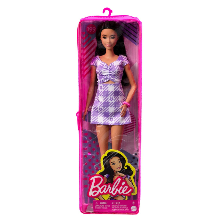 Barbie fashionista bruneta cu rochie mov