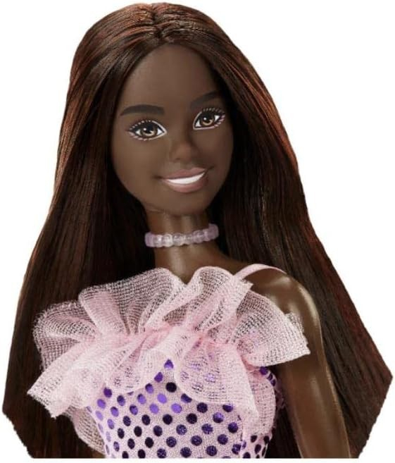Papusa Barbie Tinute Stralucitoare Bruneta Cu Rochita Mov [2]
