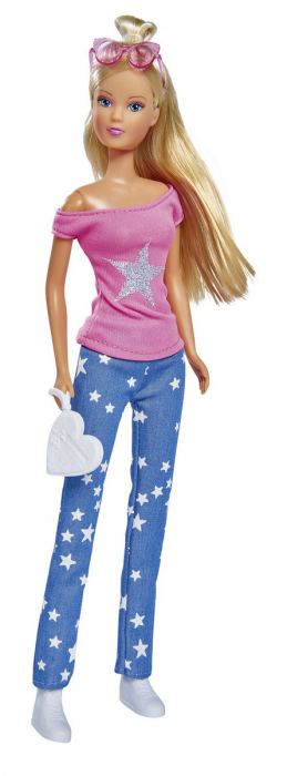 Papusa steffi jeans fashion cu bluza roz [2]