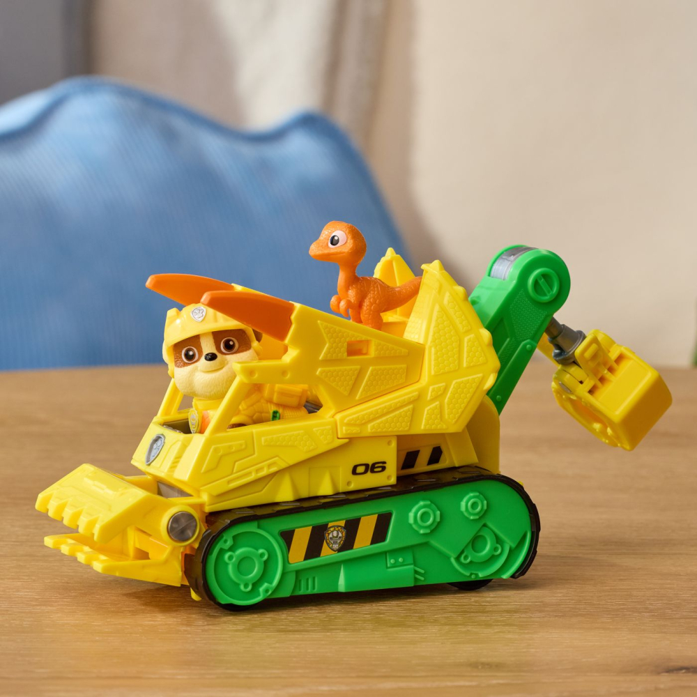 PATRULA CATELUSILOR FILMUL CU DINOZAURI SET DINO VEHICUL BULDOZER CU FIGURINA RUBBLE SI ACCESORII 15CM [9]