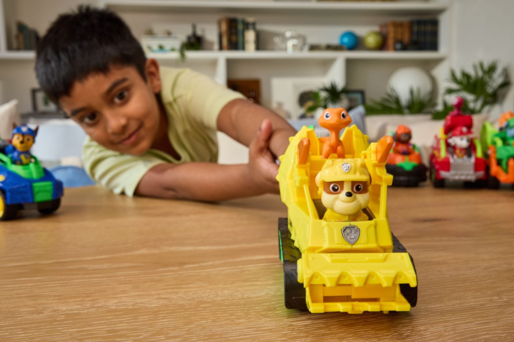 PATRULA CATELUSILOR FILMUL CU DINOZAURI SET DINO VEHICUL BULDOZER CU FIGURINA RUBBLE SI ACCESORII 15CM [4]