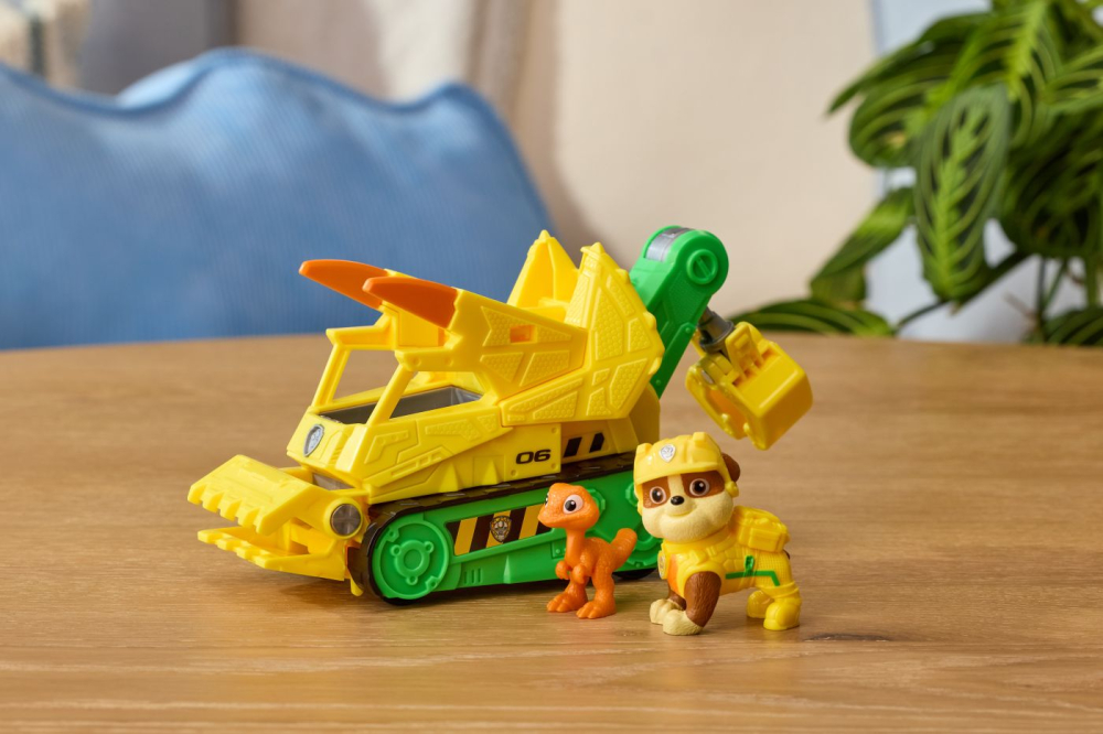 PATRULA CATELUSILOR FILMUL CU DINOZAURI SET DINO VEHICUL BULDOZER CU FIGURINA RUBBLE SI ACCESORII 15CM [10]
