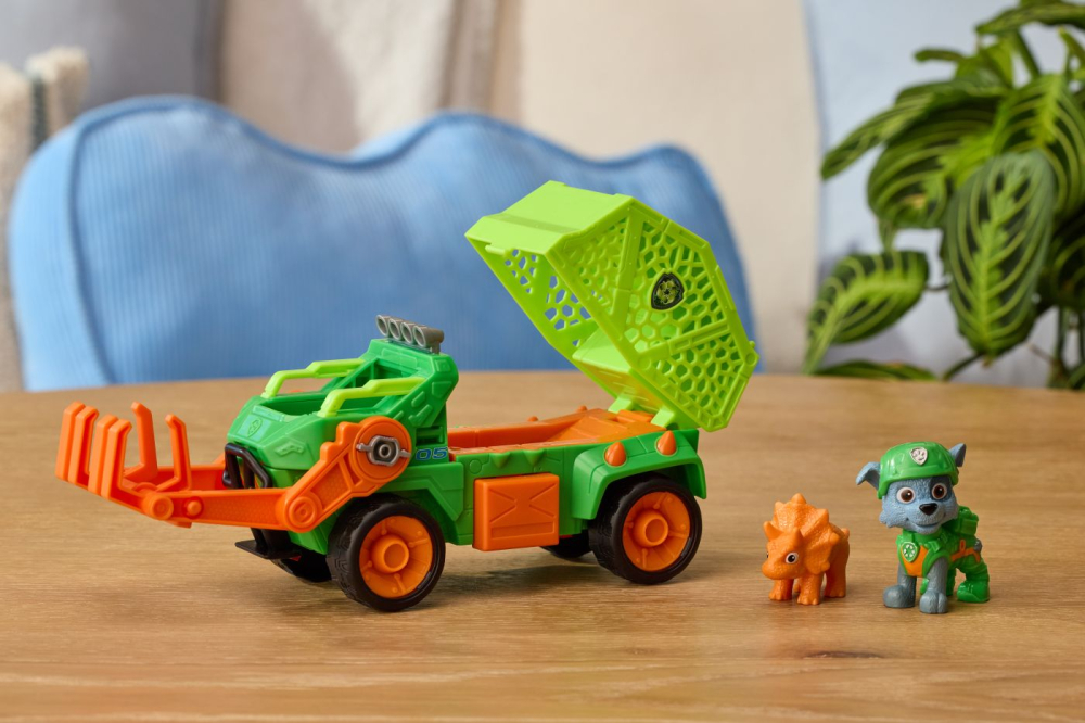 PATRULA CATELUSILOR FILMUL CU DINOZAURI SET DINO VEHICUL CAMION DE RECICLARE CU FIGURINA ROCKY SI ACCESORII 15CM [7]