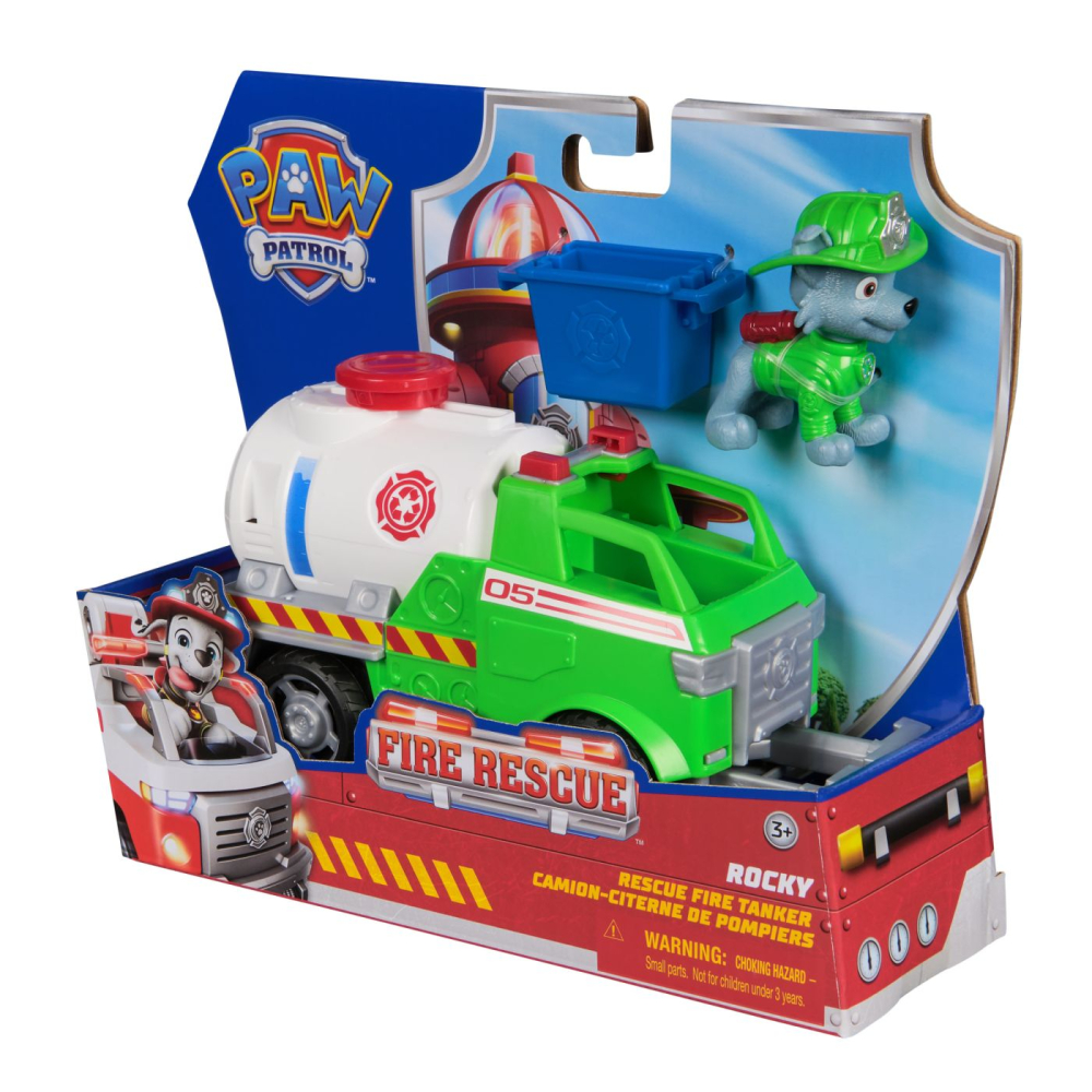 PATRULA CATELUSILOR VEHICUL DE SALVARE MASINA DE POMPIERI SI FIGURINA ROCKY