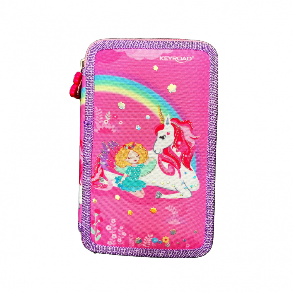 Penar echipat cu 3 compartimente, roz,design unicorn, 20x14x6 cm [4]