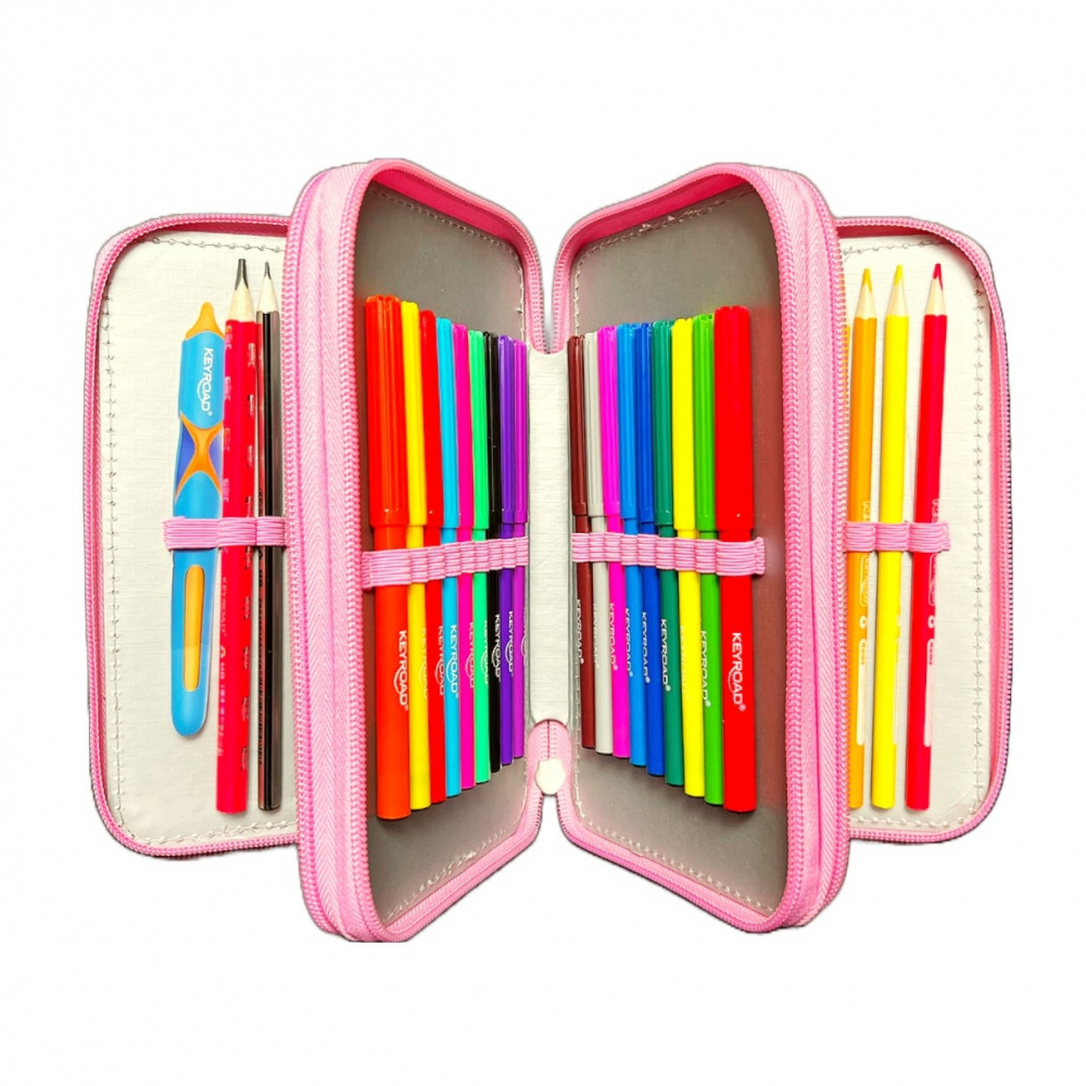 Penar echipat cu 3 compartimente, roz,design unicorn, 20x14x6 cm [2]