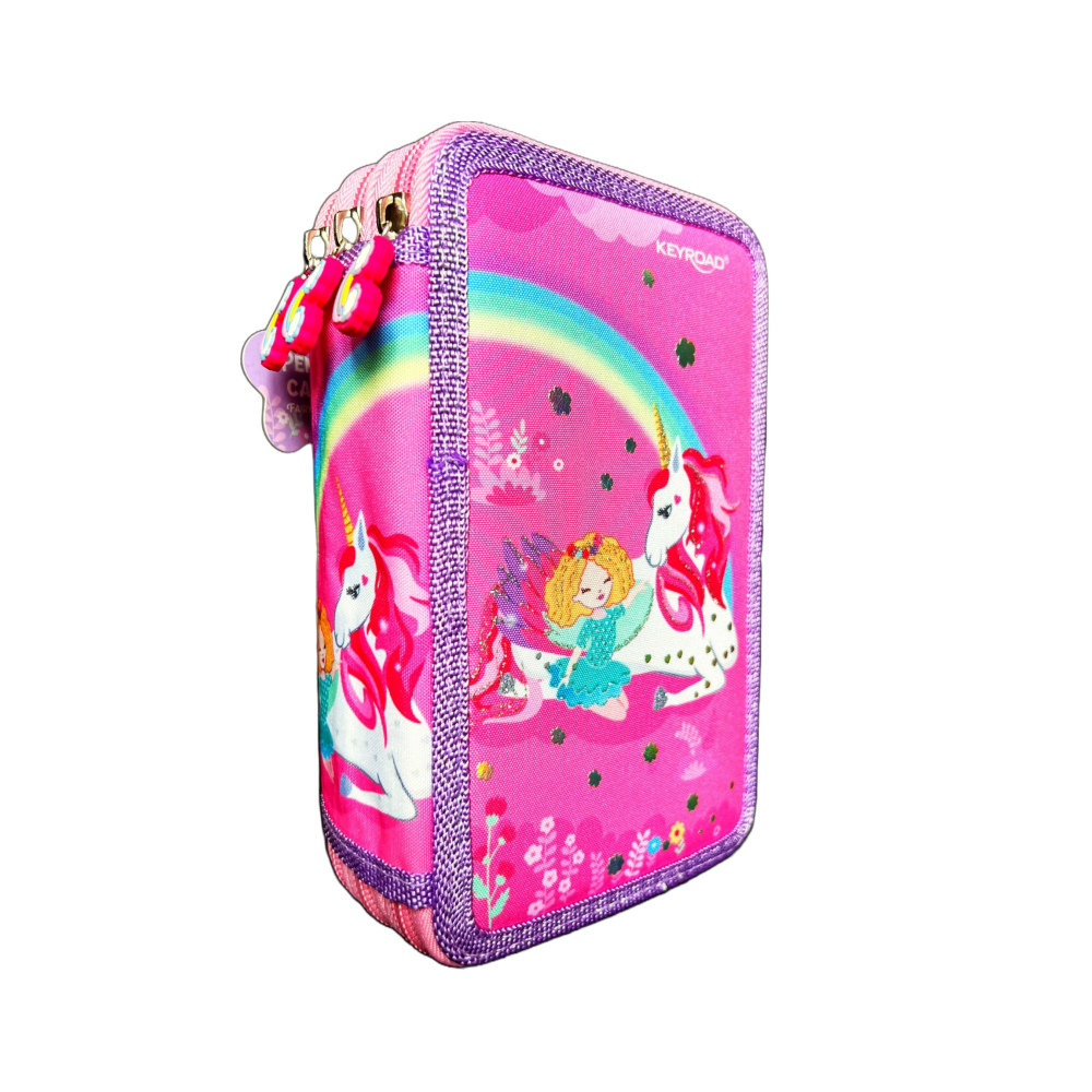 Penar echipat cu 3 compartimente, roz,design unicorn, 20x14x6 cm [5]