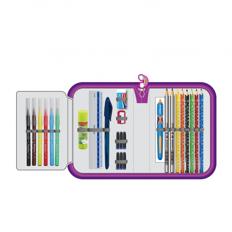 Penar echipat cu un compartiment,1 extensie, roz,design unicorn, 20x14x3.5 cm [2]