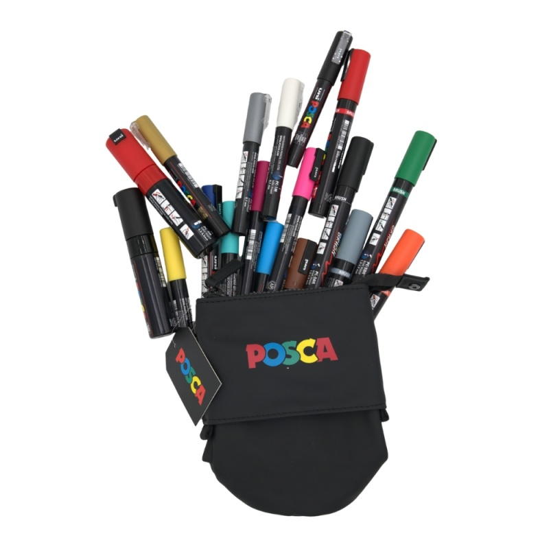 Penar echipat UNI Posca Stand UP, cilindric, negru – 18 markere incluse [3]