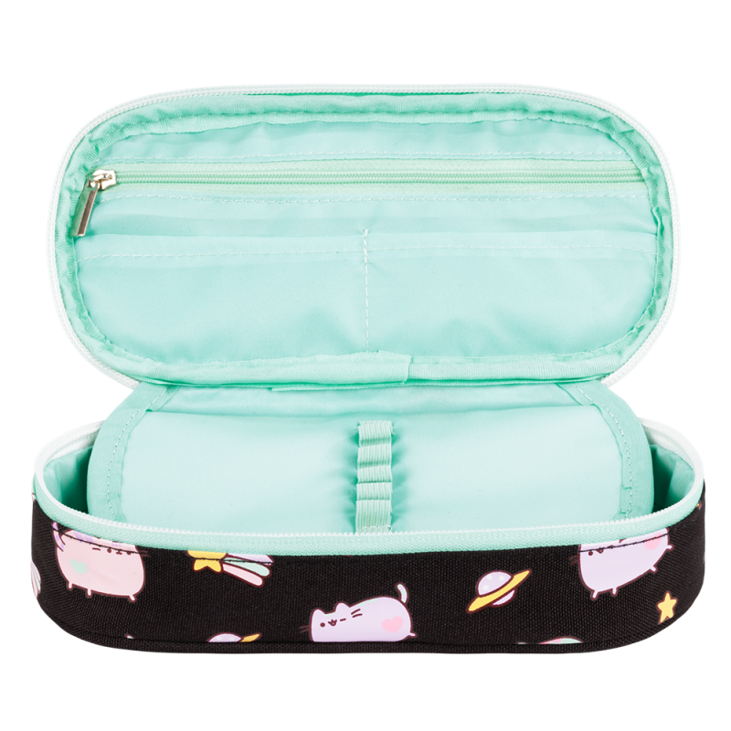 Penar neechipat Pusheen, 1compartiment, 1 extensie, negru cu verde pastel,23x11x6 cm [2]
