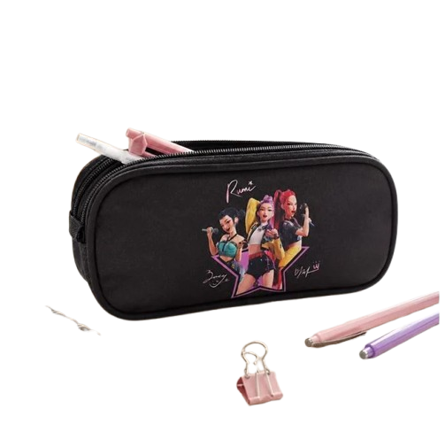 Penar oval K-Pop neechipat, 2 compartimente, negru, 23x6x10 cm [2]