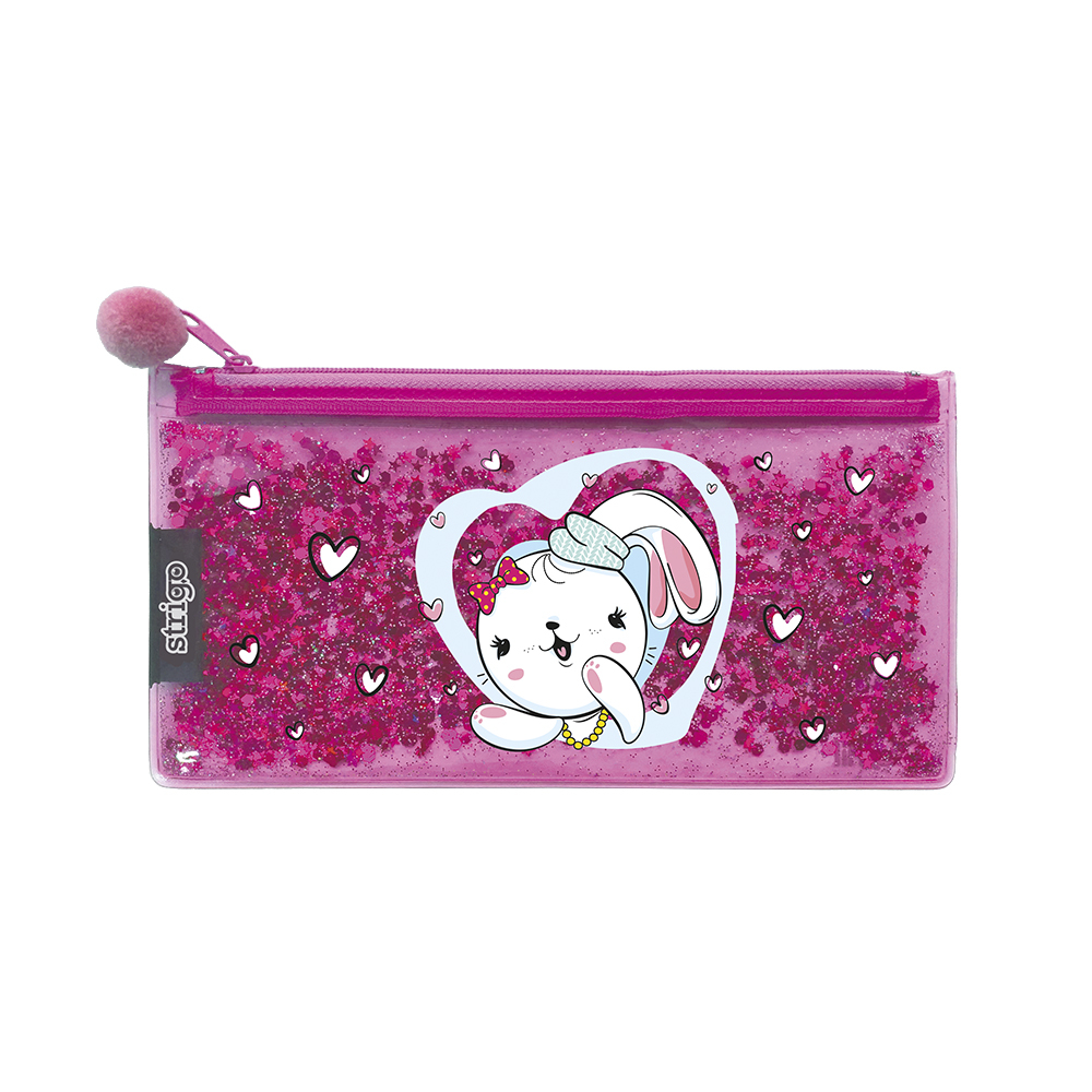 Penar stil portmoneu cu un compartiment,neechipat,roz cu stelute plutitoare,210 x 110 x 12 mm