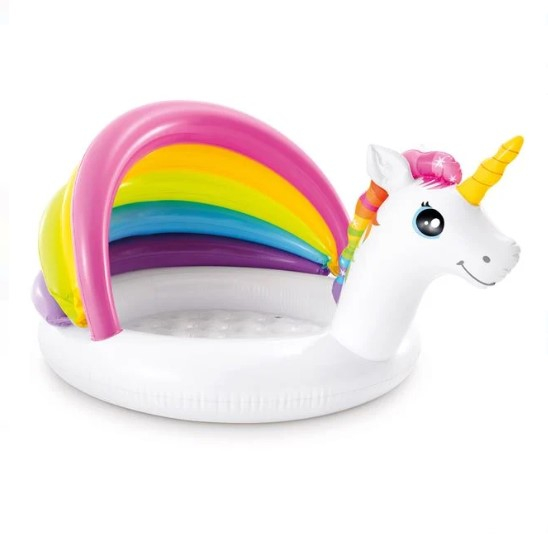 Piscina gonflabila pentru copii cu acoperis, Design Unicorn, 127x102x69cm