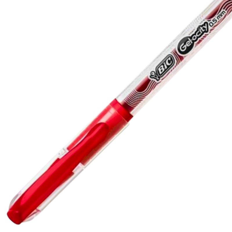 Pix cu gel Bic Gel-ocity, 0.5mm, cu capac, corp transparent, grip cauciucat in culoarea scrisului,rosu [3]
