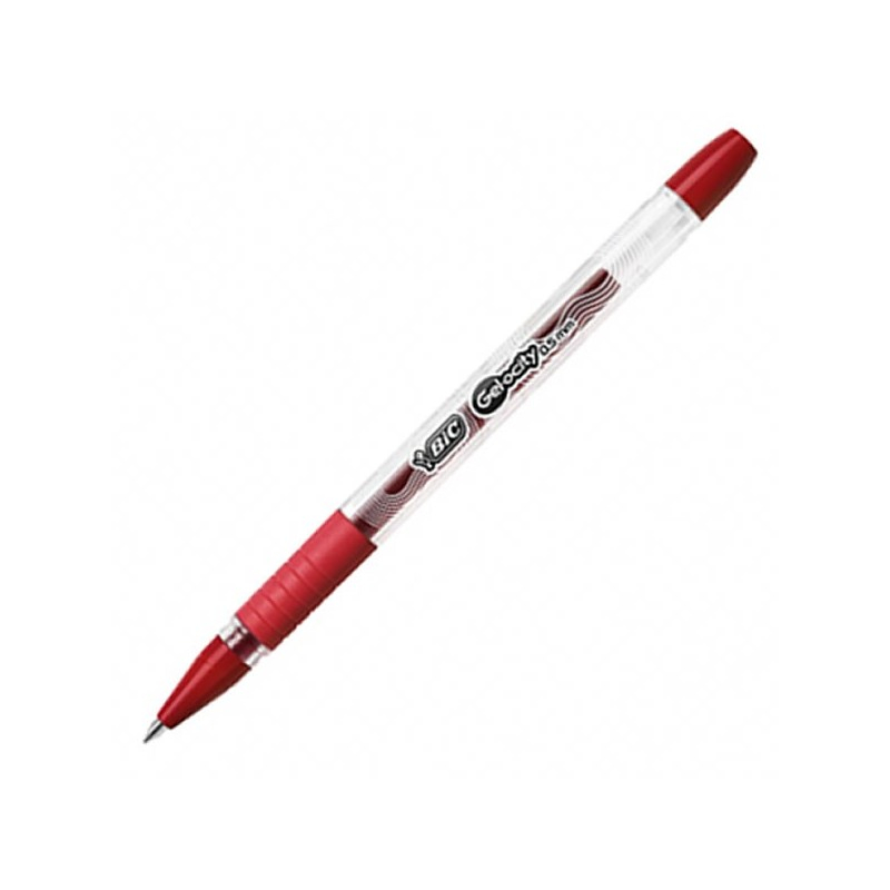 Pix cu gel Bic Gel-ocity, 0.5mm, cu capac, corp transparent, grip cauciucat in culoarea scrisului,rosu [2]
