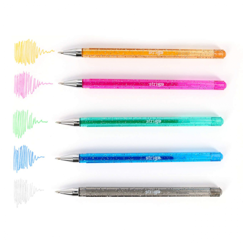 Pix cu gel Strigo Glitter, 0.8mm, 5 culori/set [3]