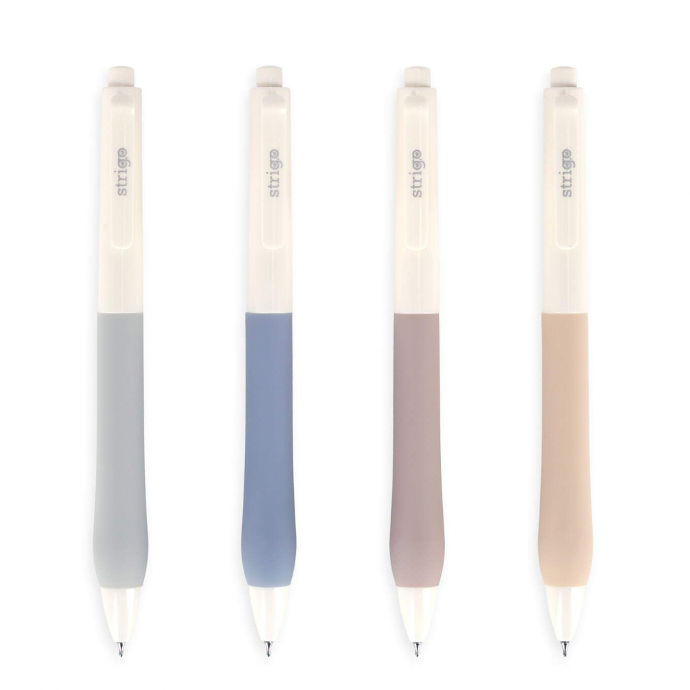 Pix cu gel Strigo Silent Click, cerneala albastra, 0.7 mm, grip ultra soft,diverse culori