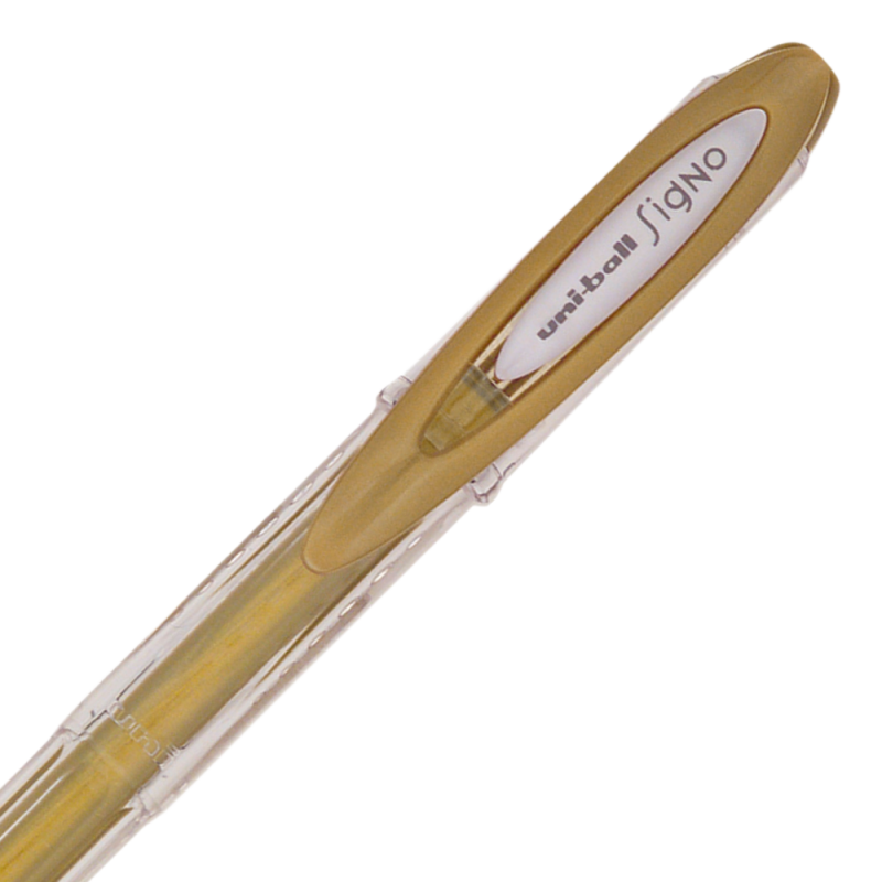 Pix cu gel Uni-ball Signo Noble Metal UM-120NM, 0.8mm,cu capac, corp transparent, scris auriu [2]