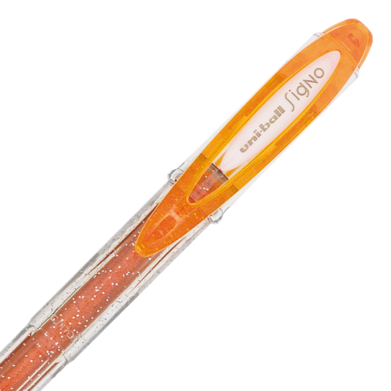 Pix cu gel Uni-ball Sparkling UM-120SP, 0.7mm,cu capac,corp transparent,scris portocaliu cu sclipici [2]