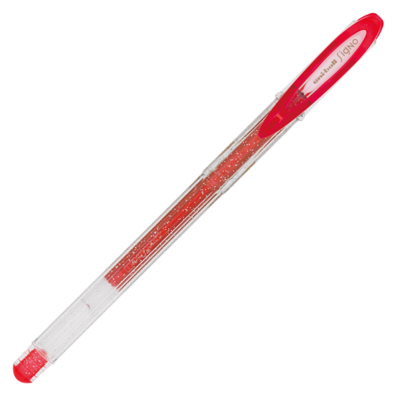 Pix cu gel Uni-ball Sparkling UM-120SP, 0.7mm,cu capac,corp transparent,scris rosu cu sclipici