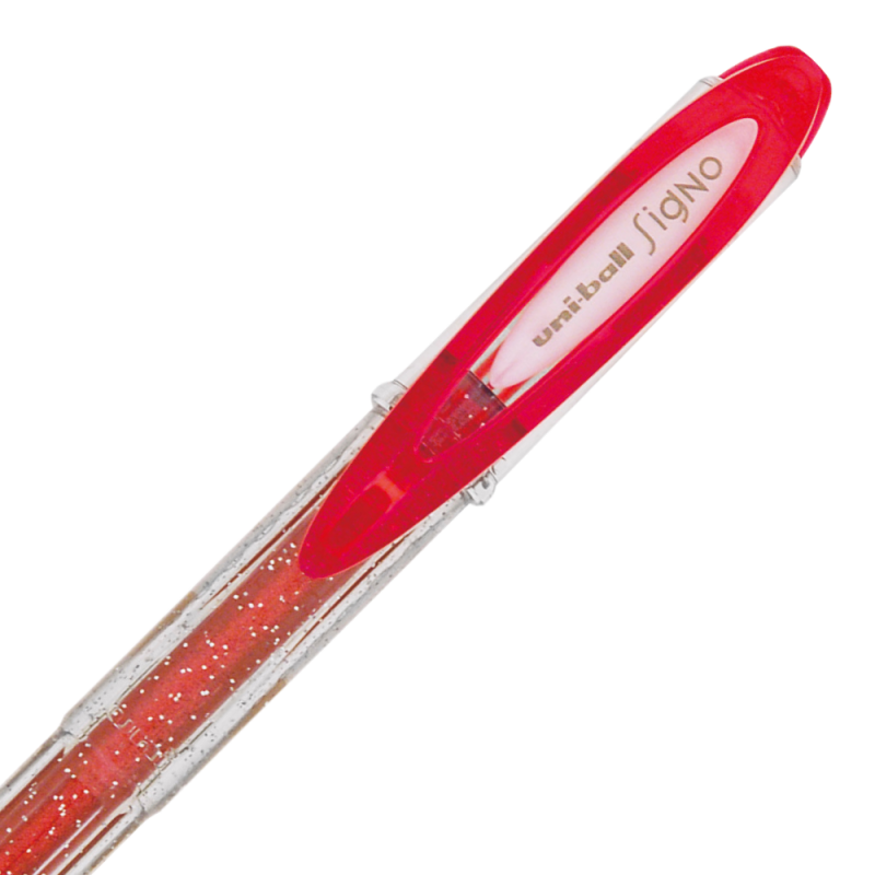 Pix cu gel Uni-ball Sparkling UM-120SP, 0.7mm,cu capac,corp transparent,scris rosu cu sclipici [2]