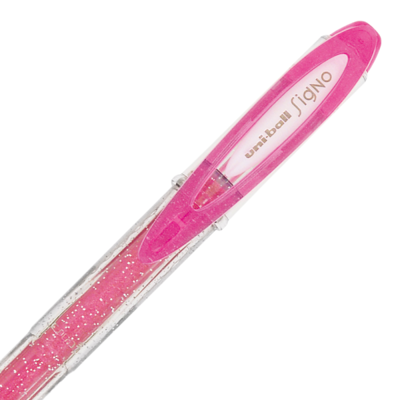 Pix cu gel Uni-ball Sparkling UM-120SP, 0.7mm,cu capac,corp transparent,scris roz cu sclipici [2]