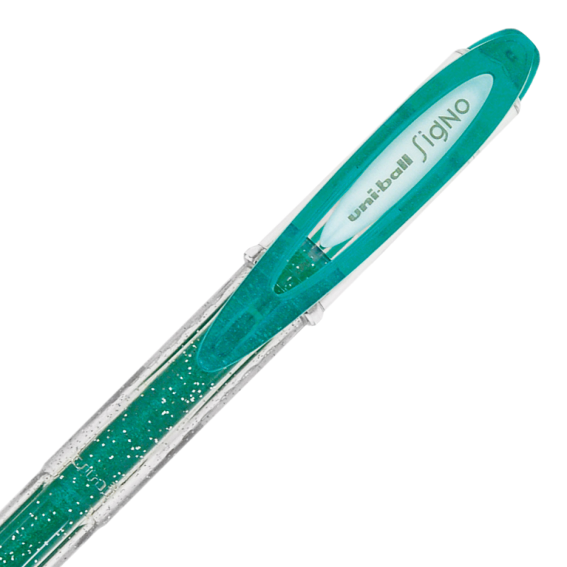 Pix cu gel Uni-ball Sparkling UM-120SP, 0.7mm,cu capac,corp transparent,scris verde cu sclipici [2]