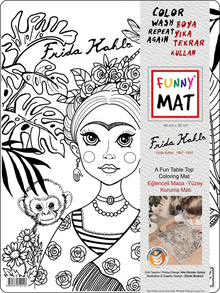 Planșă Reutilizabilă de Colorat – Frida Kahlo – 30 x 40 cm – Inspirație Artistică pentru Tineri Creativi [1]