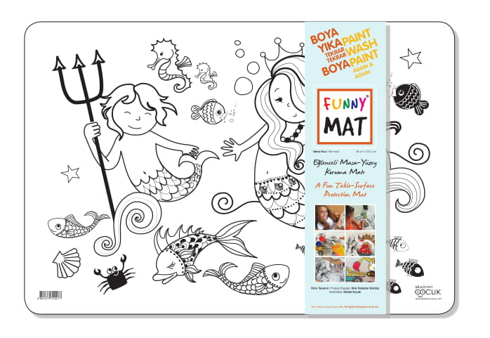 Plansa reutilizabila Funny Mat pentru colorat, model Sirene, 48x33.5 cm