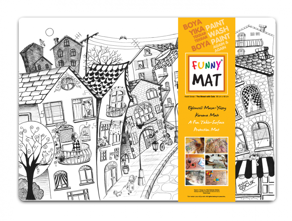 Planșă reutilizabilă de colorat Funny Mat, model Strada cu Pisici ,68x48 cm [1]
