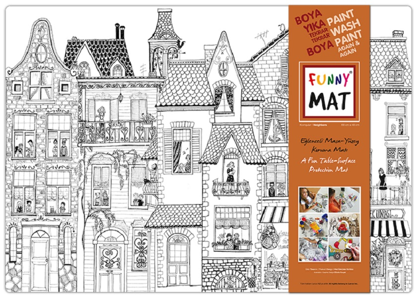 Plansa reutilizabila de colorat Funny Mat, model Vecini ,68x48 cm