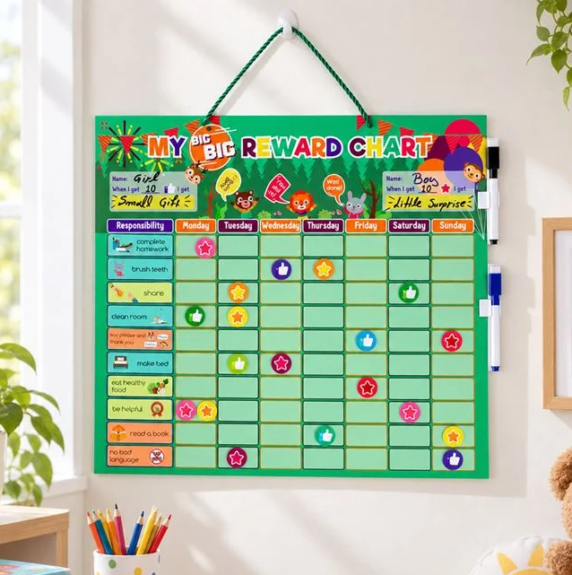 Plansa magnetica cu recompense saptamanale si activitati pentru copii in limba engleza, 44x39 cm, pentru 1-2 copii [2]