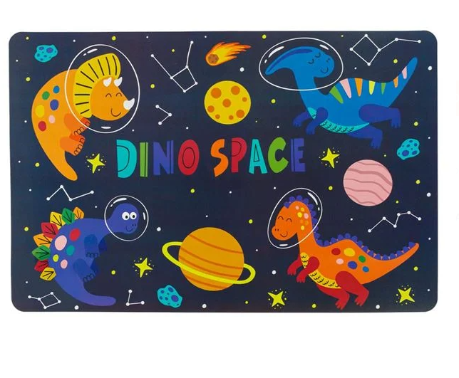 Plansa pentru plastilina si protectie masa, tip A3, plastic, imprimeu Dinozauri in spatiu, 43x29 cm