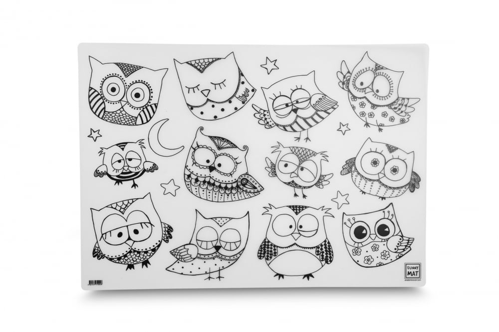 Plansa reutilizabila cu desene de colorat, model Bufnite,68x48 cm [5]