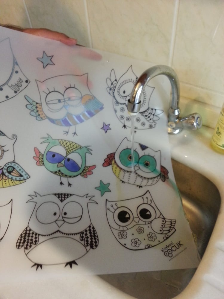 Plansa reutilizabila cu desene de colorat, model Bufnite,68x48 cm [2]