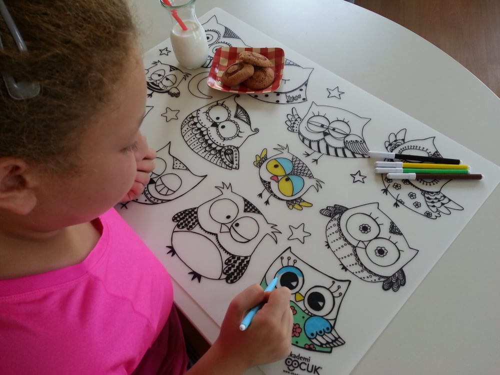 Plansa reutilizabila cu desene de colorat, model Bufnite,68x48 cm [3]
