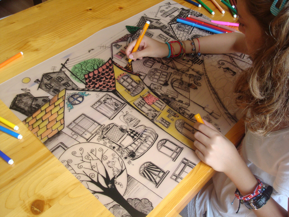 Planșă reutilizabilă de colorat Funny Mat, model Strada cu Pisici ,68x48 cm [2]