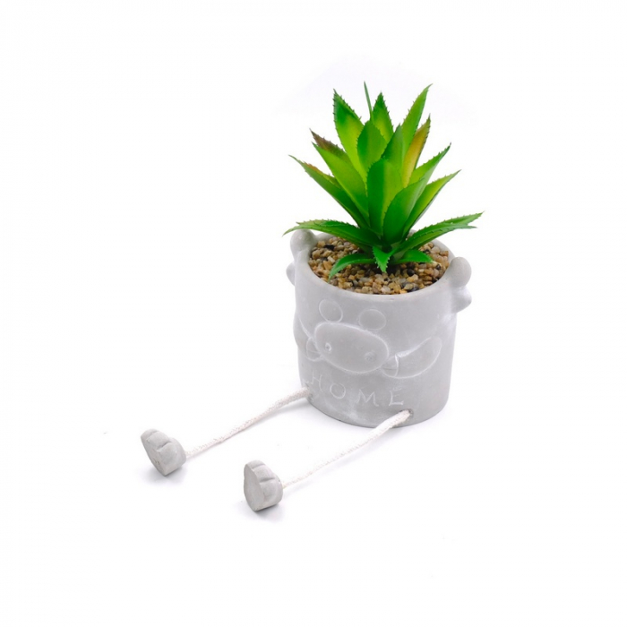 Planta Aloe decorativa artificiala in ghiveci cimentat, 18 cm, Verde