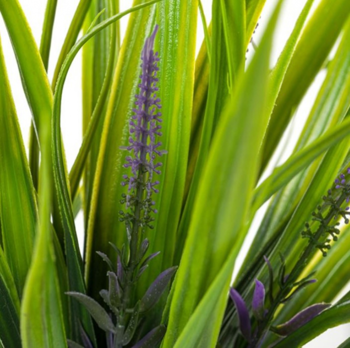 Planta decorativa artificiala cu frunze lungi si flori in ghiveci ceramic [5]